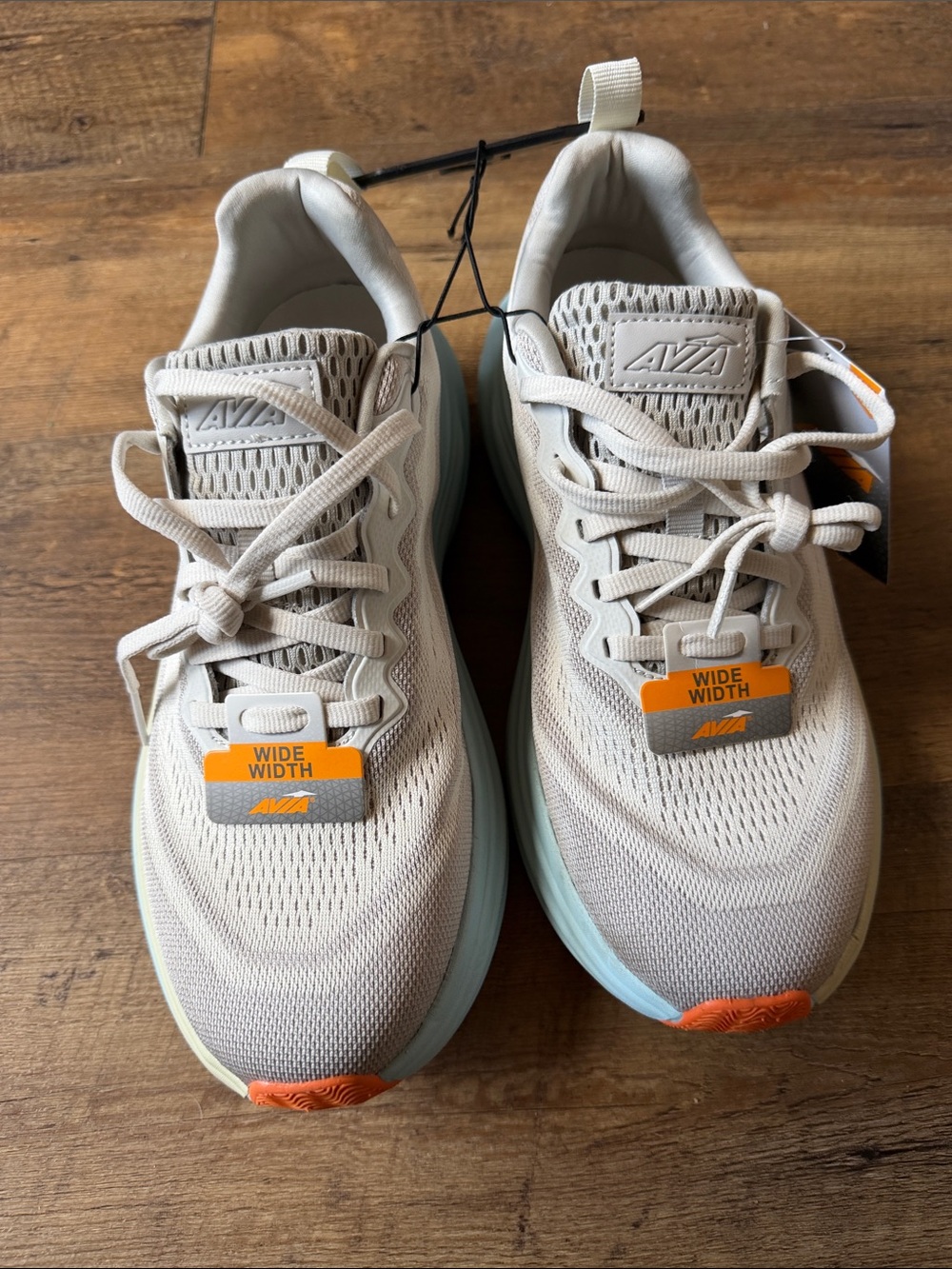 Avia Women's Beige and Light Blue Sneakers with Orange Accents